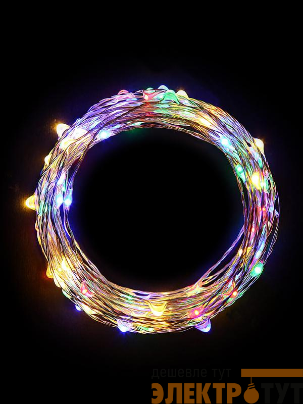 Гирлянда светодиодная "Разноцветные нити" 1.5м 30LED мультиколор в виде капель элементы питания 3хAA (не в компл.) КОСМОС KOCNL-EL114_multy