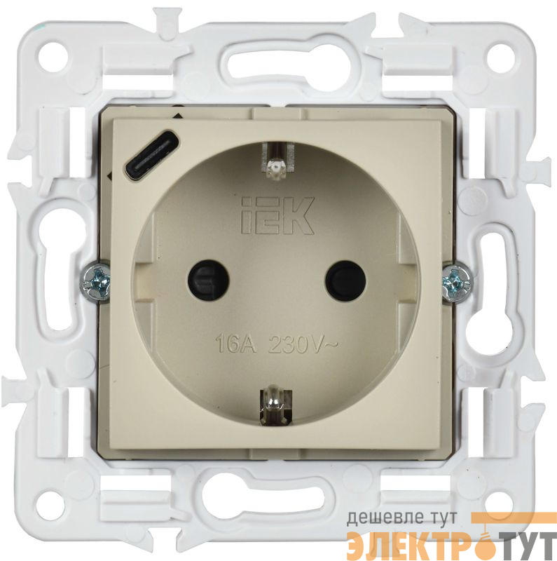 Розетка SKANDY 18Вт 16А с заземл. защ. шторки с USB C SK-R17B беж. IEK SK-R14-16-U14-018-K10