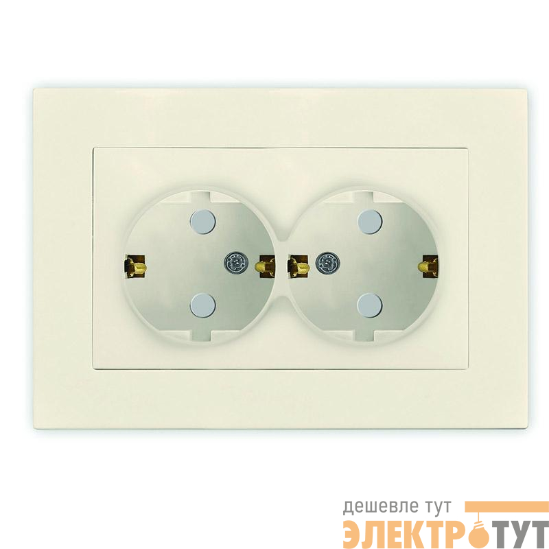 Розетка 2-м СП Афина 16А IP20 с заземл. защ. шторки в сборе сл. кость (ivory) Universal A0050-I