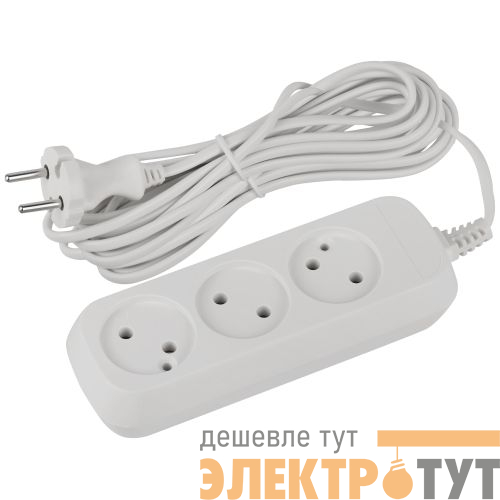 Удлинитель 3х5м без заземл. 6А IP20 GREEN LINE UDL-6-350 ШВВП 2х0.75 Эра Б0065070