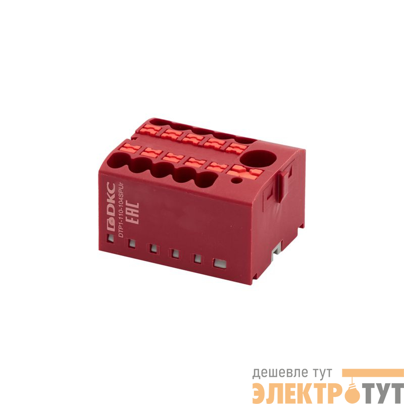 Блок распределительный зажим push-in 1 ввод 6кв.мм 10 точек подключения 2.5кв.мм красн. DKC DTP1-110-104SPUR