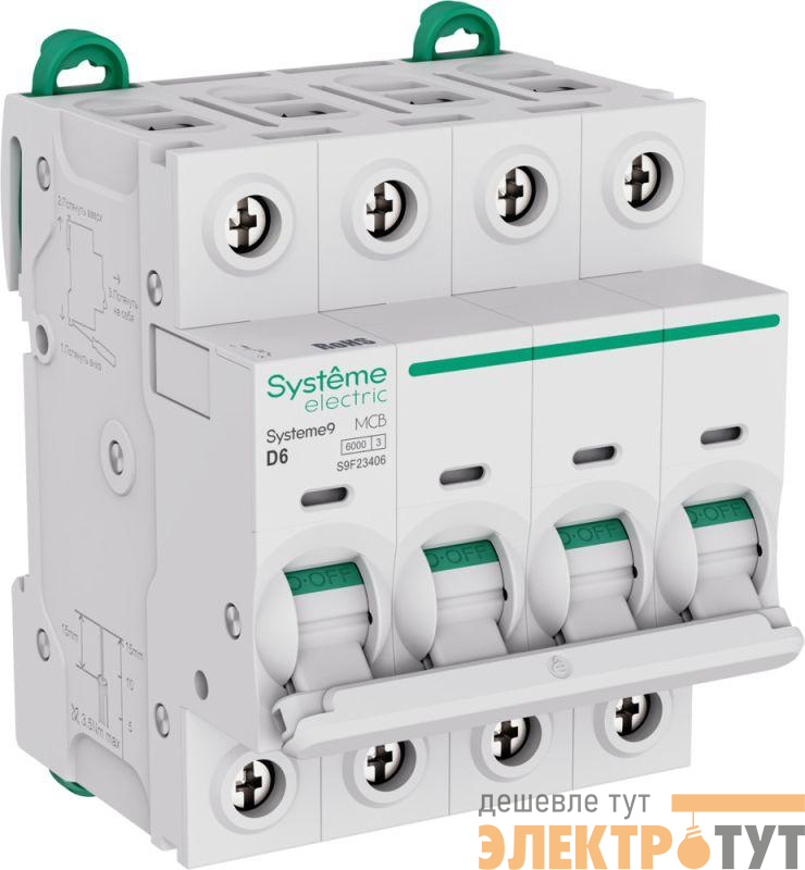 Выключатель автоматический 4п D 6А 6кА Systeme9 400В SE S9F23406