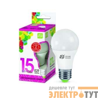Лампа светодиодная LED-A60-standard 15Вт грушевидная 230В E27 6500К 1350Лм ASD 4690612014203 изображение