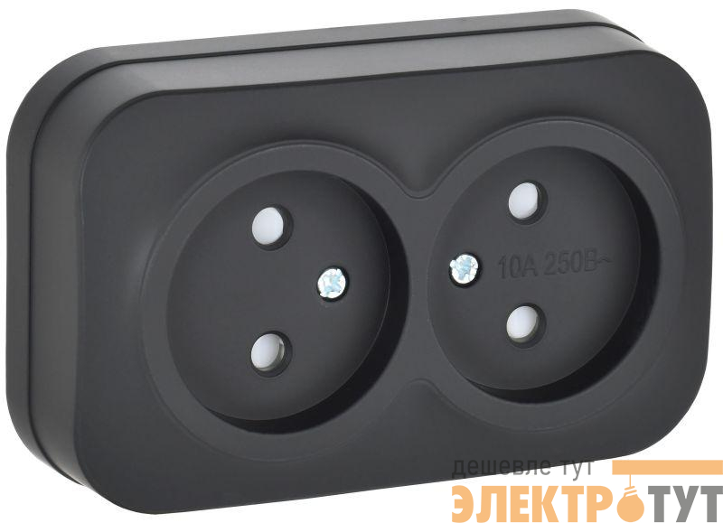Розетка 2-м ОП GLORY РСш22-2-ХЧм 10А без заземл. защ. шторки черн. матов. IEK ERH23-K02M-10