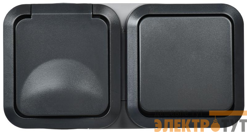 Блок ОП розетка + выключ. горизонт. TORS 16А IP55 TS142 графит IEK TS-G10-6-55-V-K53