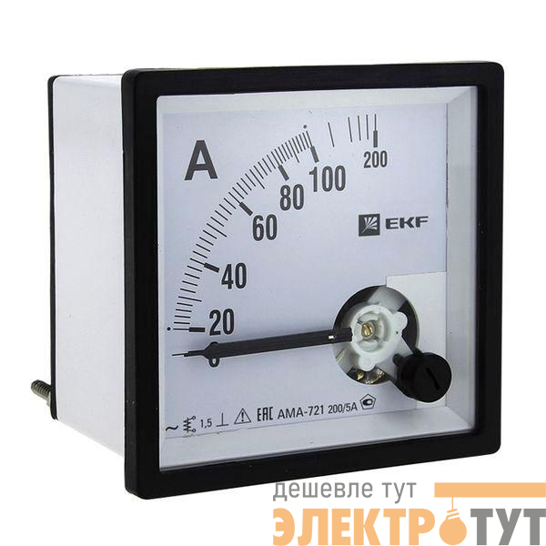Амперметр аналоговый AM-A721 на панель 72х72 квадрат. вырез 600А трансф. подкл. EKF am-a721-600/ama-721-600