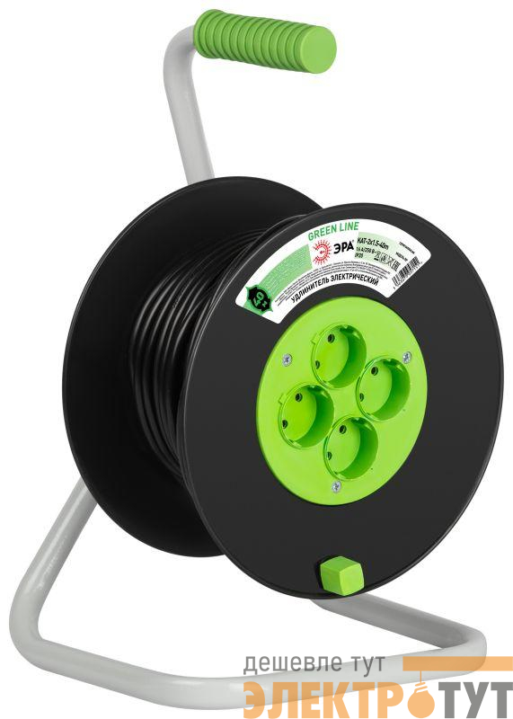 Удлинитель на пластик. катушке 4х40м без заземл. KAT-2x1.5-40m Greenline ПВС 2х1.5 Эра Б0065088