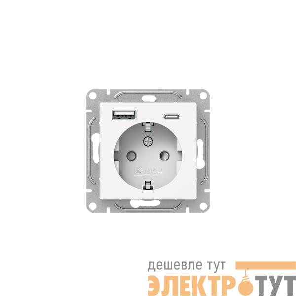 Розетка СП Эпика 16А с 2 USB-A+С с заземл. защ. шторки механизм бел. EKF UP1-SOW-111-USBA+USBC