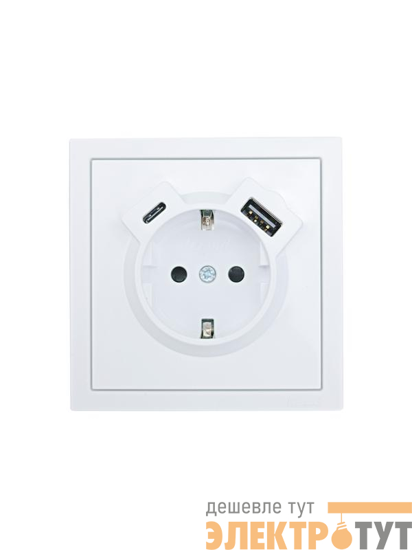Розетка 1-м СП ZIMA IP20 Type-C + USB с заземл. механизм бел. LEZARD 704-0288-181TC
