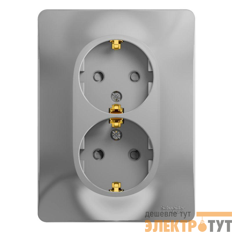 Розетка 2-м СП Glossa 16А IP20 с заземл. защ. шторки в сборе алюм. SE GSL000326