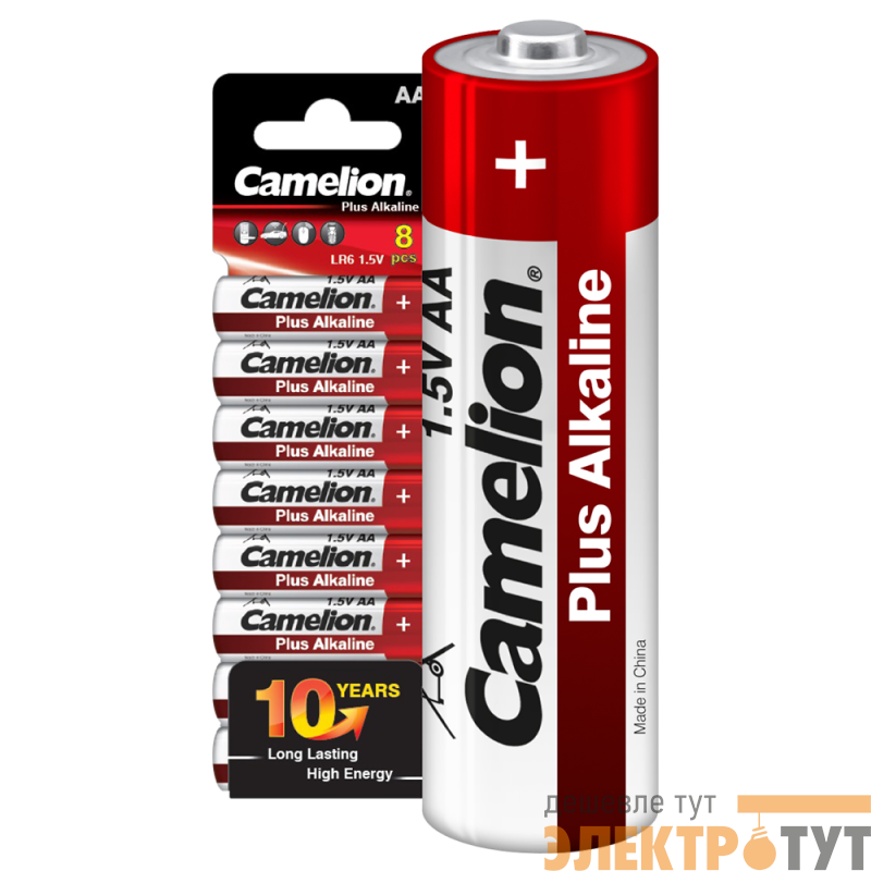 Элемент питания алкалиновый AA/LR6 1.5В Plus Alkaline SP8 (уп.8шт) Camelion 14862