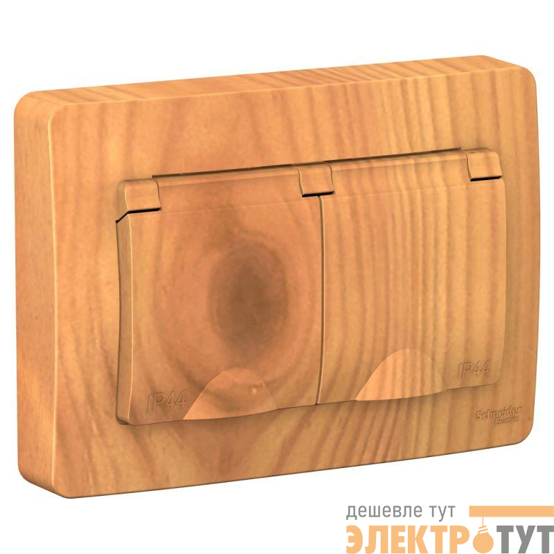 Розетка 2-м СП Blanca 16А IP44 250В с заземл. защ. шторки с крышкой ясень SchE BLNRS441125
