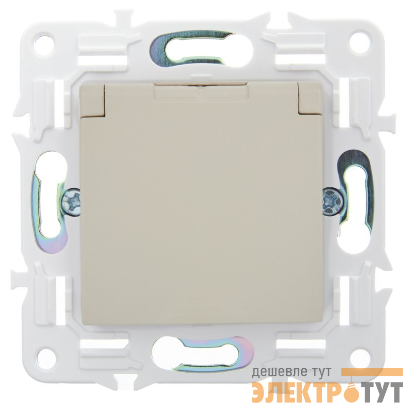 Розетка 1-м SKANDY 16А IP44 с заземл. защ. шторки с крышкой SK-R11B беж. IEK SK-R16-16-44-K10