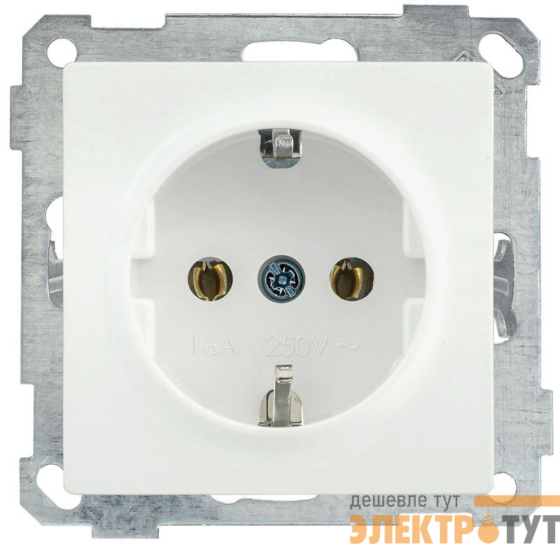 Механизм розетки 1-м СП Bolero РС11-1-0-Б 16А IP20 с заземл. бел. IEK ERB11-K01-16-1