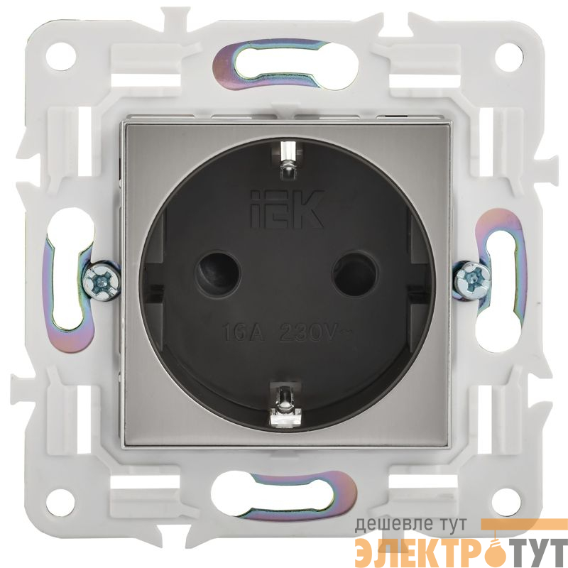 Розетка SKANDY 16А с заземл. защ. шторки безвинт. крепл. SK-R06N никель IEK SK-R14-16-1-K50