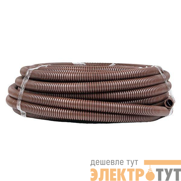Труба гофрированная ПВХ d25мм с протяжкой темн. дерево (уп.25м) Plast PROxima EKF tg-z-25d
