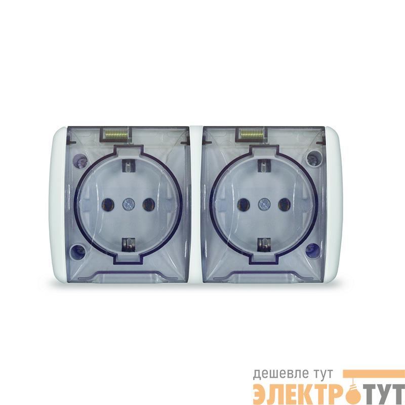 Розетка 2-м ОП Клио 16А IP54 с заземл. с прозр. крышкой бел. Universal К2232