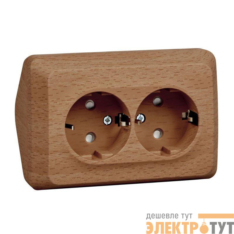 Розетка угловая 2-м ОП Этюд 16А IP20 250В с заземл. защ. шторки бук SE PA16-108T