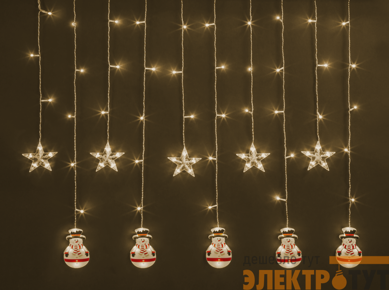 Гирлянда светодиодная "Бахрома" "Звезды и снеговики" 95 024 NGF-D037-01 3х0.6м WW IP20 Navigator 95024