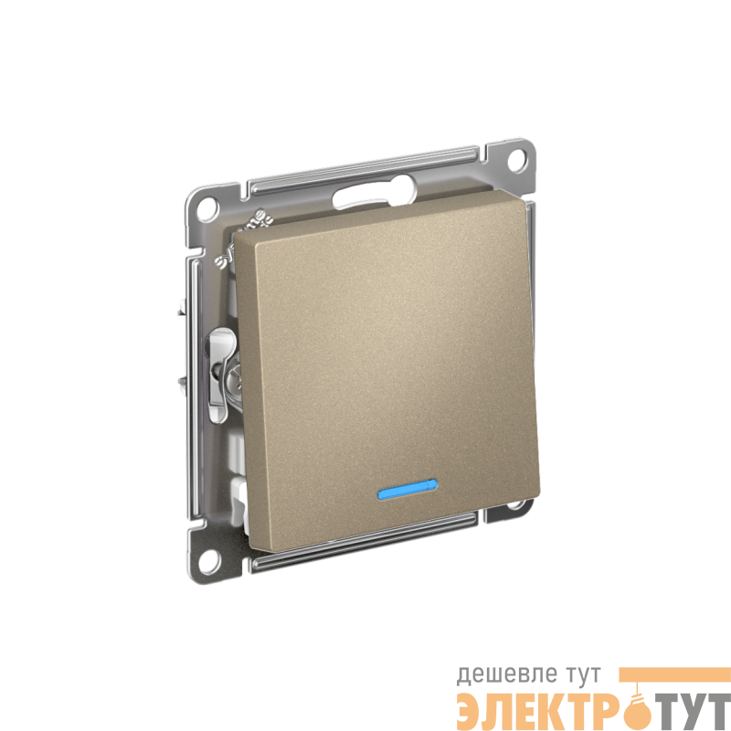 Переключатель проходной 1-кл. СП AtlasDesign 10А IP20 (сх. 6а) 10AX с подсветкой механизм шампань SE ATN000563