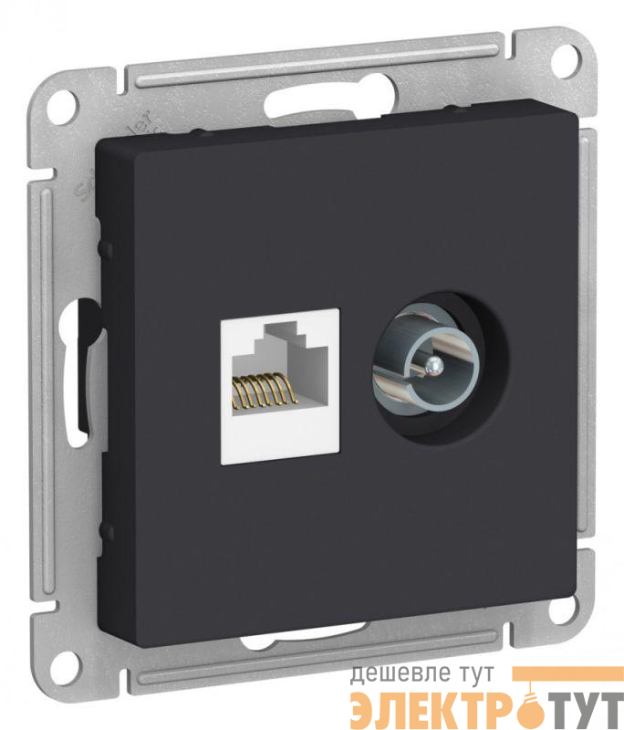 Розетка компьютерная + телевизионная 2-м AtlasDesign RJ45 кат.5E + TV механизм карбон SE ATN001089