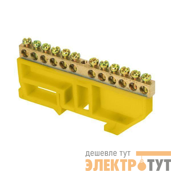 Шина нулевая N 6х9 12 отверстий желт. изолятор на DIN-рейку латунь PROxima EKF sn0-63-12-dz