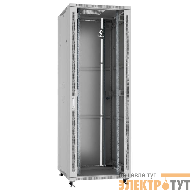 Шкаф монтажный телекоммуникационный напольный SH-05C-47U80/80 19дюйм для распред. и серверн. оборудования 47U 800х800х2277мм передн. стеклян. и задн. сплошн. метал. двери ручка с замком сер. (RAL 7035) Cabeus 7864c