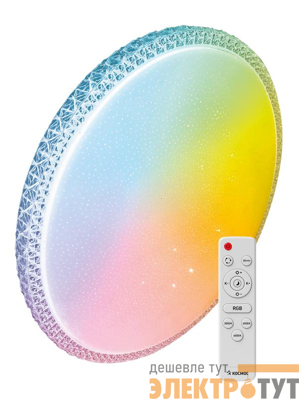 Светильник светодиодный PREMIUM MYSTERY RGB 75Вт 230В 3000-6500К 6000лм IP40 495х85мм настенно-потолочный управляемый с пультом ДУ с RGB подсветкой КОСМОС KSMystRGB75W