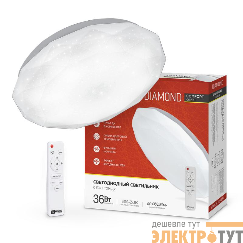 Светильник светодиодный COMFORT DIAMOND 36Вт 3000-6500К 2900лм 230В 330х80мм с пультом ДУ IN HOME 4690612035031