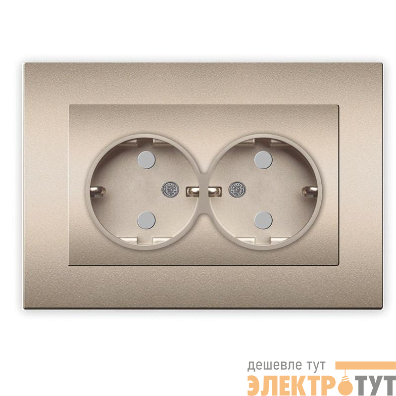 Розетка 2-м СП Афина 16А IP20 с заземл. защ. шторки в сборе шампань Universal A0050-Br