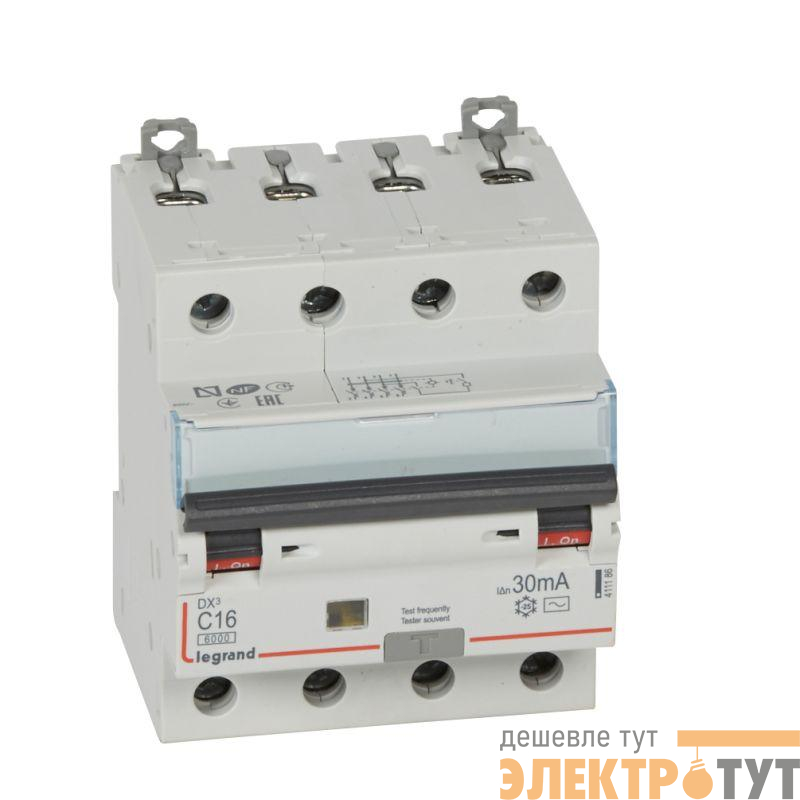 Выключатель автоматический дифференциального тока 4п C 16А 30мА тип AC 6кА DX3 4мод. Leg 411186