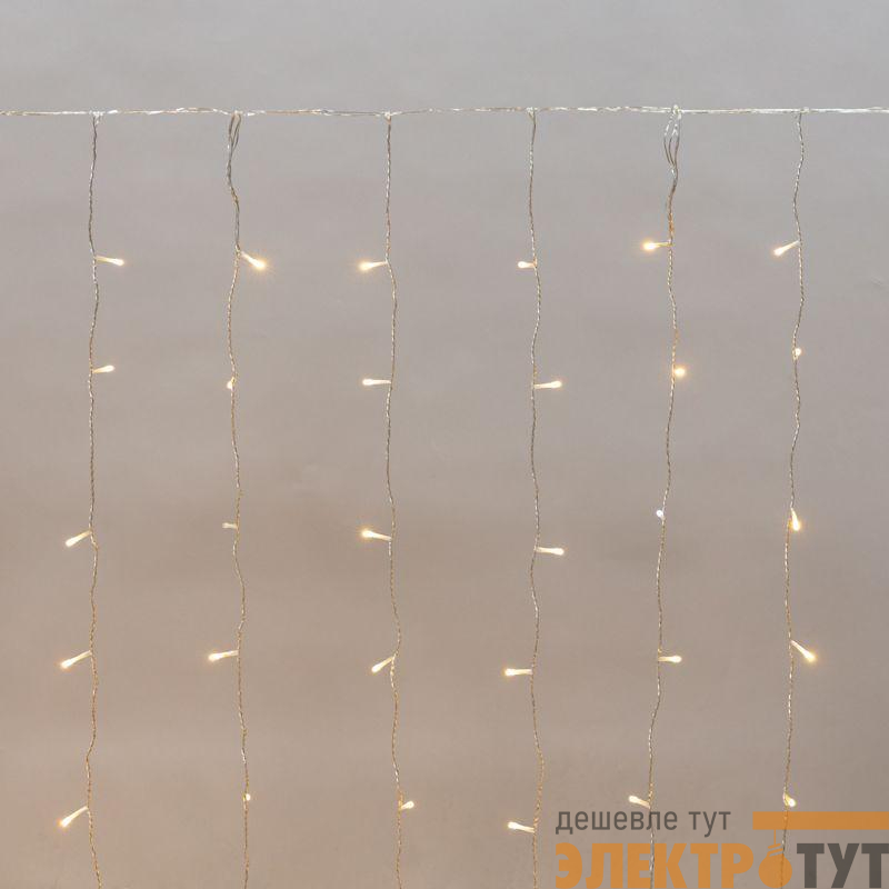 Гирлянда светодиодная "Светодиодный Дождь" 2х1.5м 150LED тепл. бел. 5.1Вт 230В IP44 эффект мерцания прозр. провод Neon-Night 235-516