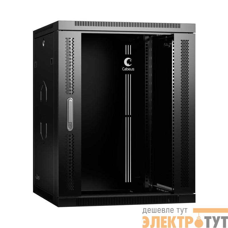 Шкаф телекоммуникационный настенный разобранный SH-05F-15U60/35-R-BK 19дюйм 15U 600х350х769мм дверь стекло черн. (RAL 9004) Cabeus 10758c