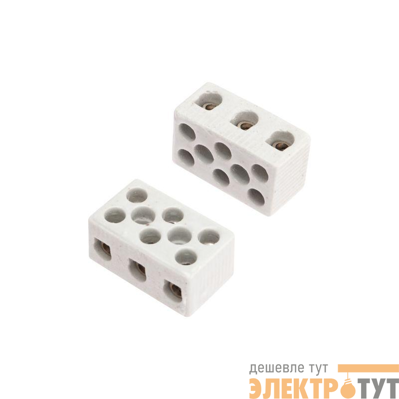 Клемма керамическая винтовая 10кв.мм 3 пары контактов с крепежным отверстием (уп.84шт) Rexant 07-6226