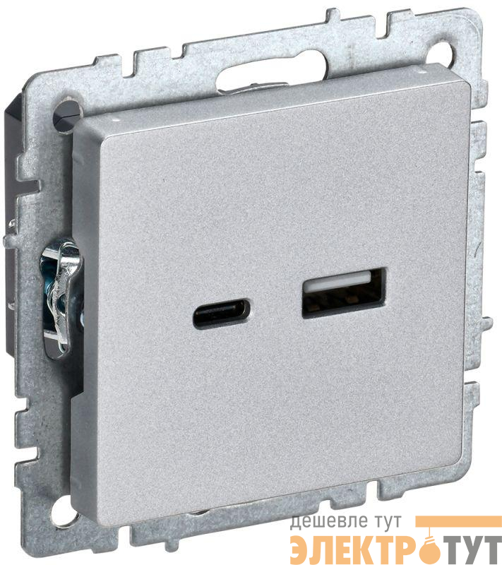 Розетка BRITE USB A+C 18Вт РЮ11-1-БрА механизм алюм. IEK BR-U22-018-K47