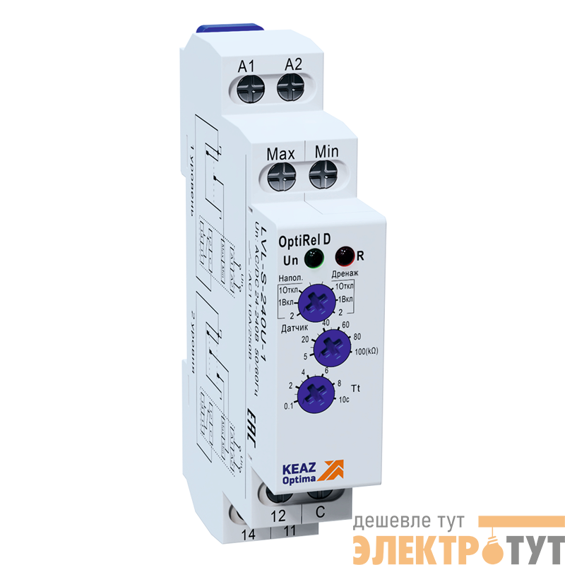 Реле контроля уровня OptiRel D LVL-S-240U-1 с датчиком 1.5м 10А 1СО 24-240АС/DC КЭАЗ 332024