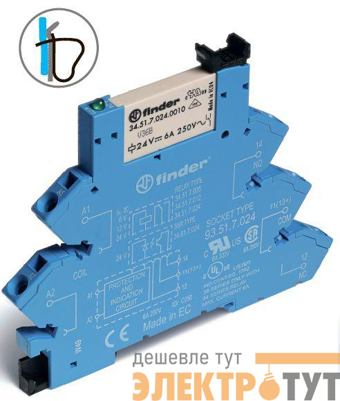 Реле модульное интерфейсное 6А 220В DC 1перекл. FINDER 386102400060