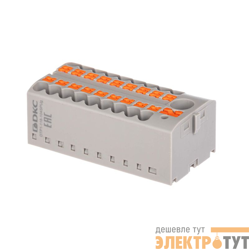 Блок распределительный зажим push-in 1 ввод 6кв.мм 18 точек подключения 2.5кв.мм сер. DKC DTP1-118-104SPUG