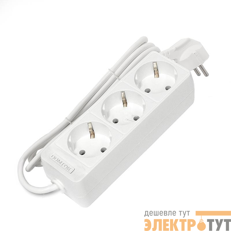 Удлинитель 3х1.5м с заземл. 10А IP20 2.2кВт ПВС 3х0.75 бел. DOMTOK 2373