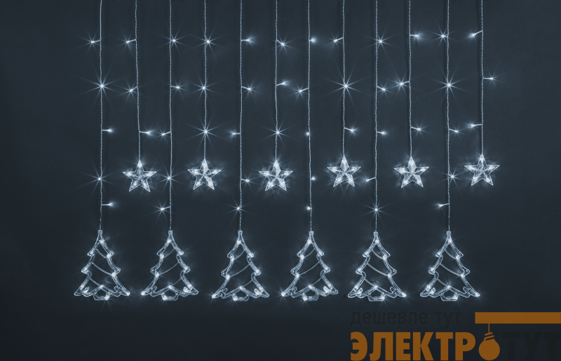 Гирлянда светодиодная "Бахрома" "Звезды и елочки" 95 124 NGF-D033-02 2.5х1м CW IP20 Navigator 95124