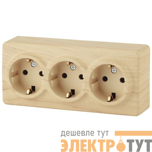 Розетка 3-м ОП Эра Эксперт 11-2209-11 16А IP20 16AX 250В 3х2P+E Schuko защ. шторки сосна Эра Б0020705