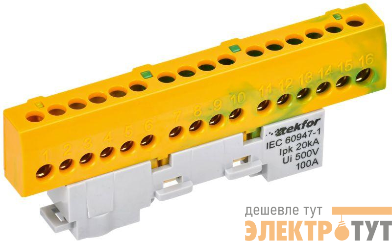 Шина PE "земля" изол. на универс. держ. 6х9-16-ЖЗ TEKFOR IEK TF-NN10-16-KL-K52