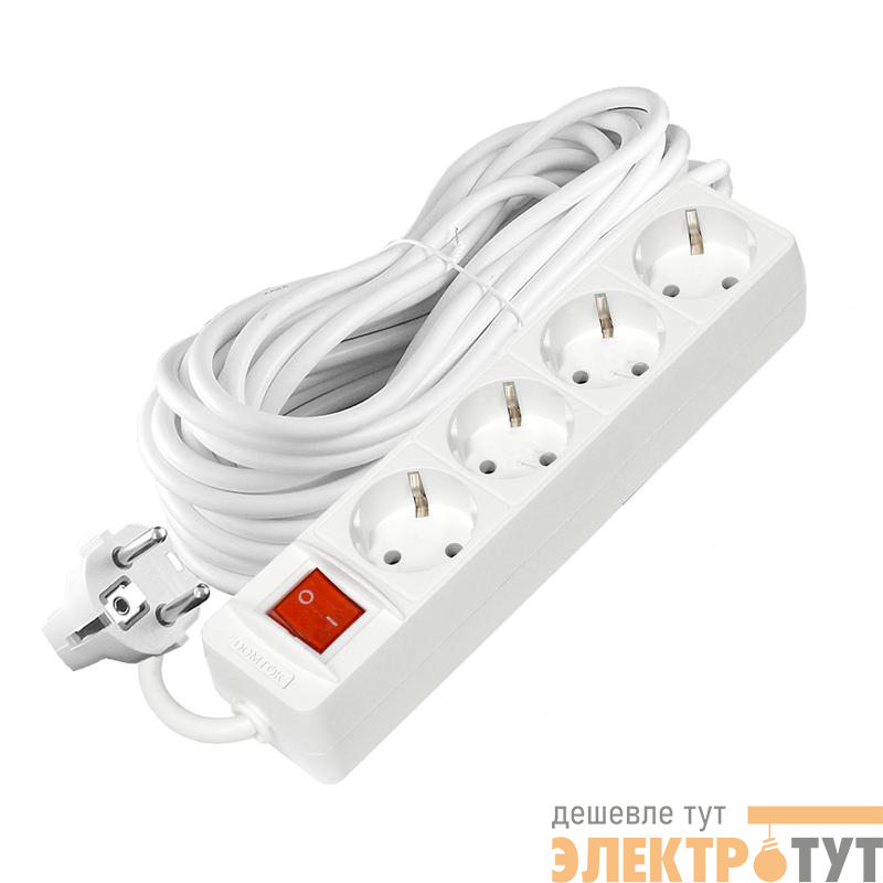 Удлинитель 4х10м с заземл. 16А IP20 3х1 с выкл. бел. DOMTOK 2405