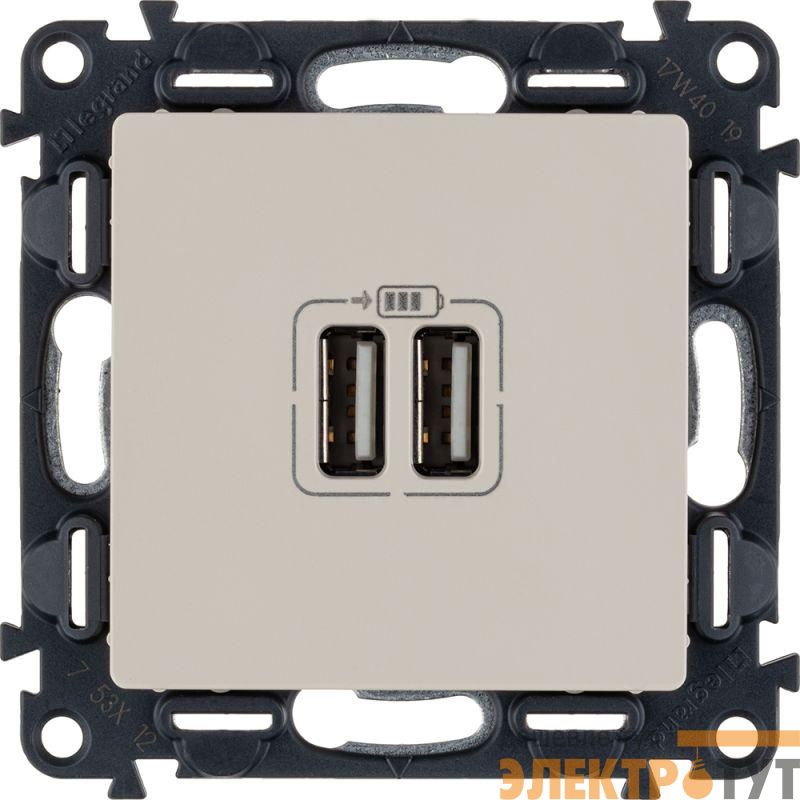 Розетка USB 2-м Valena Life 240В/5В 1500мА с лицев. панелью механизм сл. кость Leg 753512