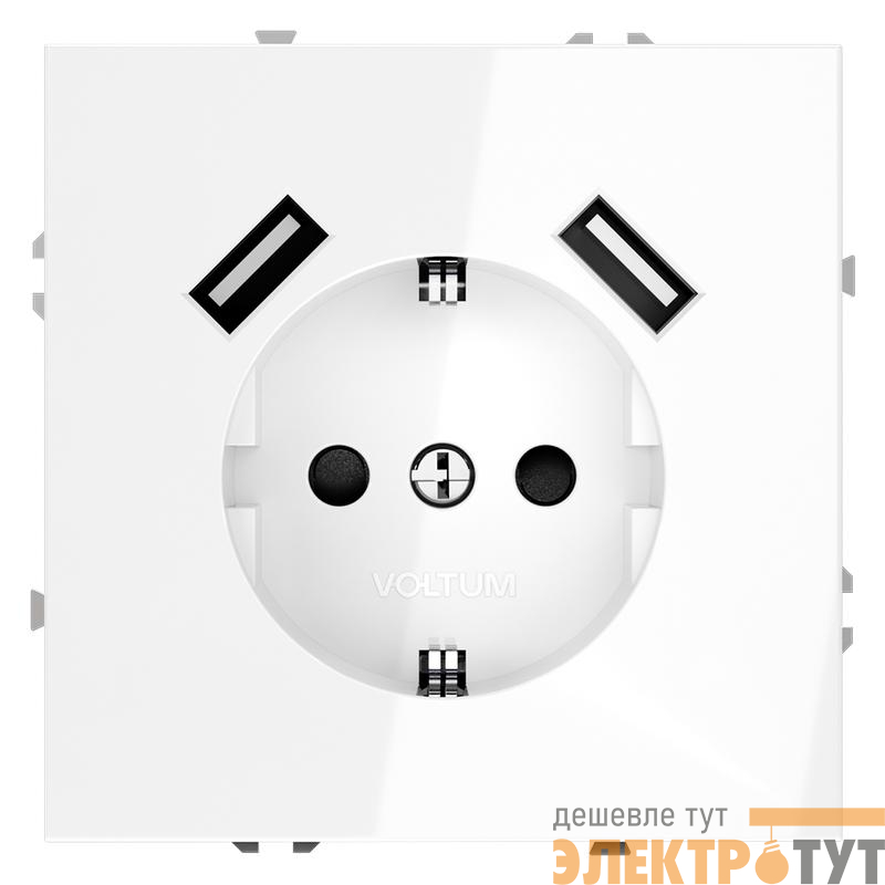 Розетка 1-м СП S70 16А с USB A+A с заземл. защ. шторки механизм бел. глянцевый Voltum VLS040401