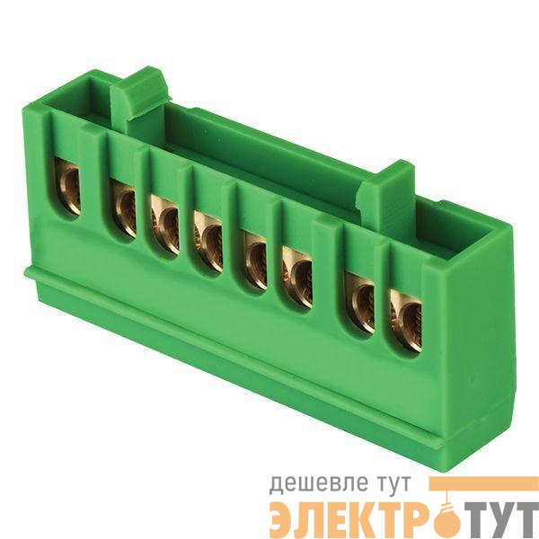 Шина нулевая PE 6х9 8 отверстий зел. изолированный корпус на DIN-рейку латунь розн. стикер PROxima EKF sn0-63-8-ig-r