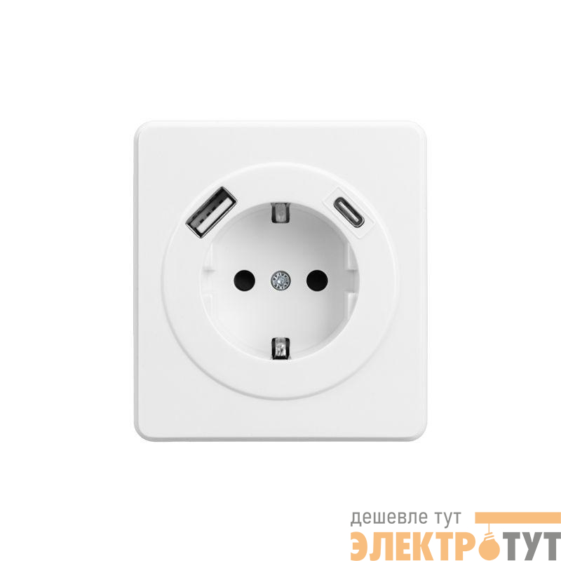 Розетка 1-м СП ROUND MIELE 16А с заземл. защ. шторки с USB A+C быстрой зарядки 5В/3А перламутр Kranz KR-78-0704-1