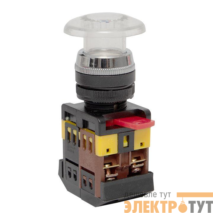 Кнопка AELA-22 "Грибок" бел. с подсветкой NO+NC 220В EKF pbn-aela-1w-220