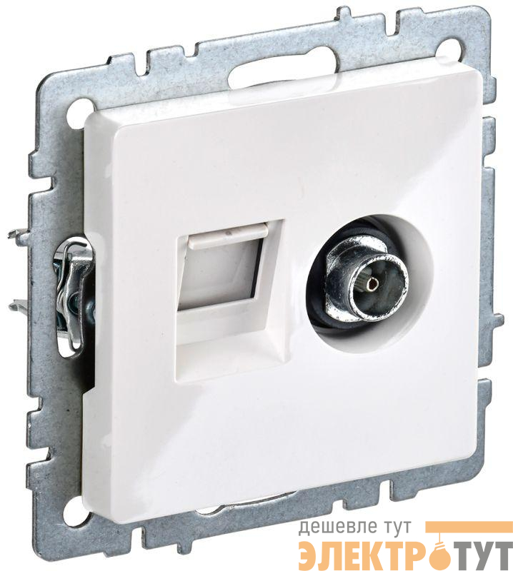 Розетка компьютерная + телевизионная 2-м Brite РТВ/РК12-БрБ RJ45 кат.5E + TV механизм бел. IEK BR-AK20-1-K01