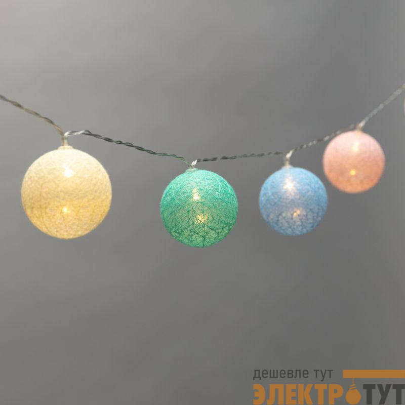 Гирлянда светодиодная "Тайские фонарики "Пудра" 1.5м 10LED тепл. бел. 1Вт IP20 провод ПВХ прозр. элементы питания 2хAA (не в компл.) Neon-Night 303-089